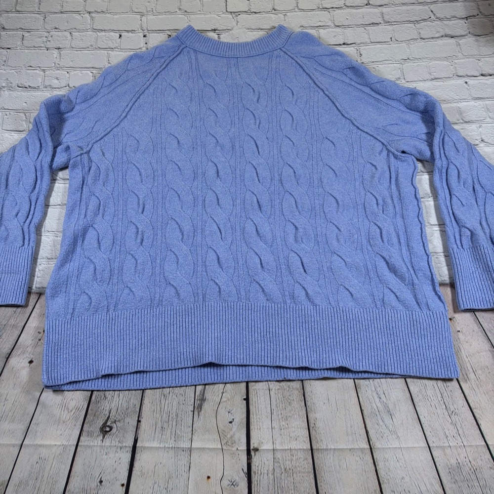Aerie Womens Cable Knit Sweater Periwinkle Blue Crew Neck Raglan Sleeve Size M
